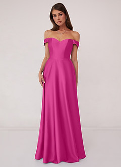 Barbie ♥ Azazie Bridesmaid Dresses Fuchsia A-Line Off the Shoulder Stretch Satin Convertible Dress image1