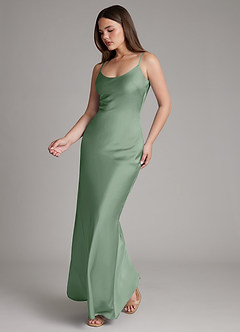 Azazie Ambra Bridesmaid Dresses Matcha Mermaid Pleated Stretch Satin Dress image3