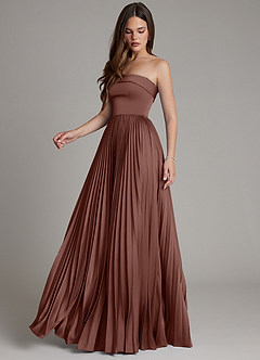 Azazie Mariana Bridesmaid Dresses Espresso A-Line Pleated Stretch Satin Dress image7