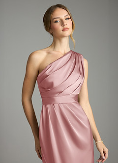 Azazie Emorie Brautjungfernkleider Etui One-Shoulder Stretch-Satin Kleid Altrosa image2