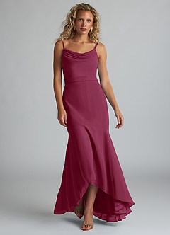 Azazie Summer Bridesmaid Dresses Mulberry Mermaid Scoop Cowl Chiffon Dress image4