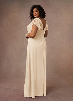 Azazie Reneya Mother of the Bride Dresses Champagne A-Line Pleated Mesh Dress image9