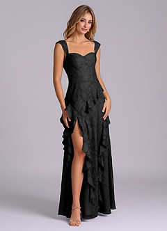 Azazie Sloane Brudtärnklänningar Klä av A-Linje i Blommig Utbrändhet Älskling Halsringning Svart image6