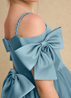 Azazie Amie Flower Girl Dresses Moody Blue A-Line Off the Shoulder Matte Satin Dress image7