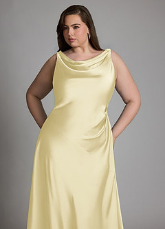 Azazie Nerine Bridesmaid Dresses Lemon Sorbet A-Line Pleated Stretch Satin Dress image11
