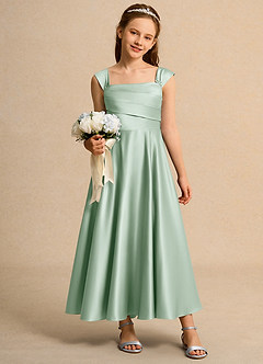 Azazie Bundle Girls Formal vestidos de niña de las flores Vestido de Agave de Satin Mate de Corte en A con Plisado image3