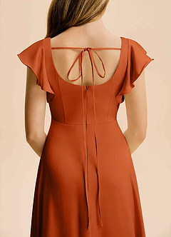 Azazie Bondi Junior Robe Trapèze en Satin extensible Fente Latérale Orange Brûlée image6