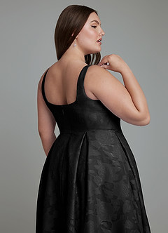 Azazie Amalie Bridesmaid Dresses Black A-Line Pleated Floral Burnout Dress image8