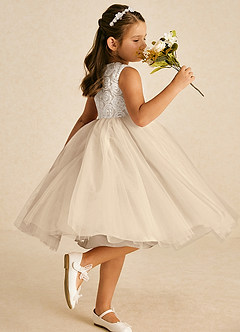 Azazie Missy Flower Girl Dresses Ivory Champagne A-Line Sleeveless Tulle Dress image3