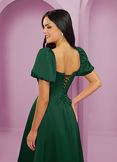 Barbie ♥ Azazie Bridesmaid Dresses Dark Green A-Line Ruched Stretch Satin Dress image6