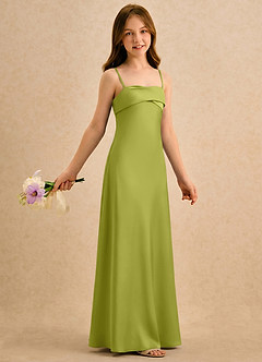 Azazie Mirabella Girls Formal Blumenmädchenkleider Etui Herzausschnitt Stretch-Satin Kleid Zitronengras image4