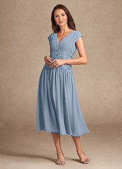 Azazie Hudson Mother of the Bride Dresses Dusty Blue A-Line Lace Dress image5