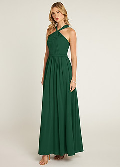Azazie Jacey Vestidos de damas de honor Vestido de Verde Oscuro de Gasa de Corte en A con Plisado image3