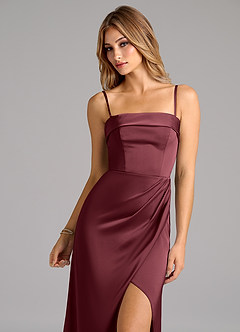 Azazie Aretha Brautjungfernkleider Wandelbar A-Linie Schulterfrei Stretch-Satin Kleid Merlot image2