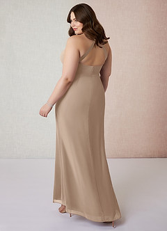 Azazie Becca Bridesmaid Dresses Taupe Sheath V-Neck Chiffon Dress image10