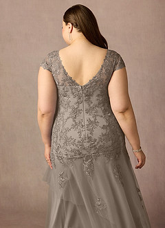 Azazie Romy Mother of the Bride Dresses Taupe Mermaid V-Neck Sequins Tulle Dress image12