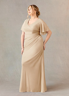 Azazie Selah Abiti per la Madre della Sposa Abito A-Line in Maglia Increspato con Scollo a V Champagne image8