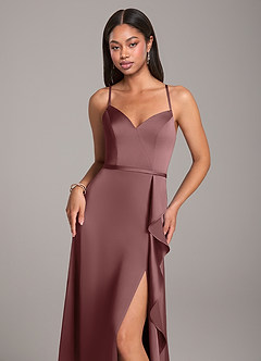 Azazie Naeem Bridesmaid Dresses Vintage Mauve A-Line Stretch Satin Dress image2