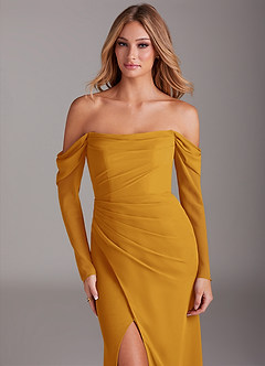 Azazie Hallie Bridesmaid Dresses Butterscotch Mermaid Long Sleeve Chiffon Dress image5