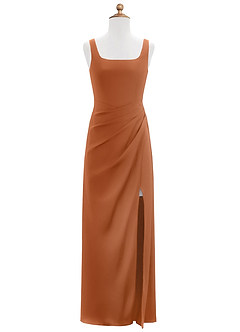 Azazie Mero Junior Vestido de Cobre de Satén Elástico de Sirena con Plisado image6