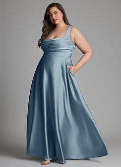 Azazie Azaria Bridesmaid Dresses Dusty Blue A-Line Corset Stretch Satin Dress image10