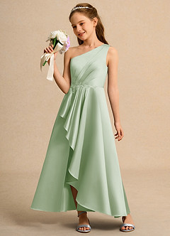 Azazie Taffy Junior Formal vestidos de niña de las flores Vestido de Salvia Polvorienta de Satin Mate de Corte En A con Encaje image3