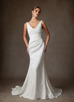 Azazie Hibiscus Wedding Dresses Diamond White Sheath Floral Jacquard Dress image1