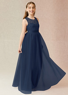 Azazie Georgette Junior A-Linie Spitze Tüll Kleid Dunkelmarine image4