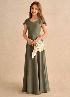 Azazie Nari Girls Formal vestidos de niña de las flores Vestido de Verde Sauce de Gasa de Corte en A con Con mangas image3