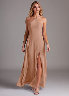 Azazie Bailey Bridesmaid Dresses Champagne Rose A-Line Halter Side Slit Chiffon Dress image4