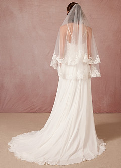 front Amelia Lace Hip Length Veil With Blusher