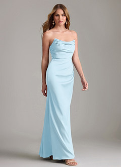 Azazie Lucille Vestidos de damas de honor Vestido de Azul Cielo de Satén Elástico de Corte Sirena Convertible con Sin tirantes image4