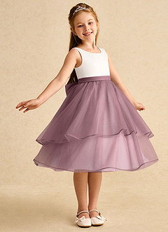 Azazie Rene Flower Girl Dresses Ivory Vintage Mauve A-Line Bow Tulle Dress image1
