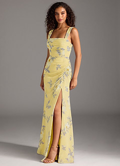 Azazie Jesaphine Robes de demoiselle d'honneur Robe Fourreau en Mousseline de soie Arc Sorbet Au Citron,Fleurs Du Nouvel An image1