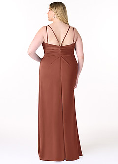 Azazie Aqua Bridesmaid Dresses Auburn A-Line V-Neck Pleated Stretch Satin Dress image9