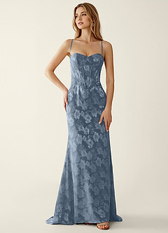 Serapheagn Dusty Blue Embossed Clipped Jacquard Prom Dress image5