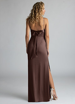Azazie Mai Bridesmaid Dresses Ganache Sheath Pleated Stretch Satin Dress image2