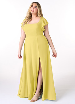 Azazie Bondi Brautjungfernkleider A-Linie Gekräuselt Chiffon Kleid Kanarienvogel image9