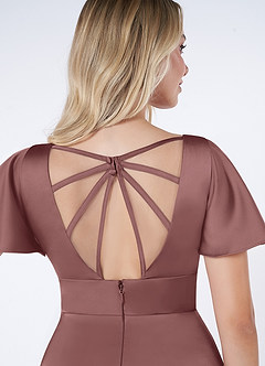 Azazie Lani Bridesmaid Dresses Vintage Mauve A-Line Flounce Sleeve Stretch Satin Dress image3