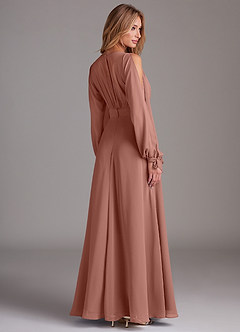 Azazie Matilda Bridesmaid Dresses Cedar Rose A-Line Long Sleeve Chiffon Dress image2