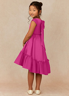 Azazie Lee Flower Girl Dresses Fuchsia A-Line Bow Stretch Satin Dress image4