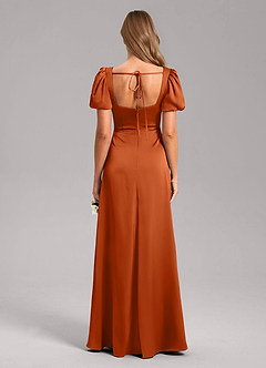 Azazie Fyona Bridesmaid Dresses Burnt Orange A-Line Pleated Stretch Satin Dress image2