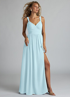 Azazie Aziza Bridesmaid Dresses Cloud Blue A-Line V-Neck Pleated Chiffon Dress image1