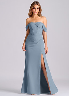 Azazie Joanne Final Sale Dusty Blue Mermaid Off the Shoulder Chiffon Dress image1