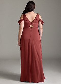 Azazie Rhea vestidos de dama de honor de maternidad Vestido Corte en A Off The Shoulder Plisado Hasta el suelo Satén Elástico image9