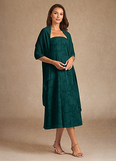 Azazie Lorain Mother of the Bride Dresses Pine A-Line Pleated Floral Burnout Dress image4