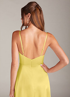 Azazie Sarella Bridesmaid Dresses Canary A-Line Pleated Stretch Satin Dress image5