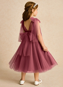 Azazie Dori Blumenmädchenkleider A-Linie Gestreift Tüll Kleid Merlot image3