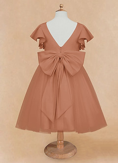 Azazie Kaeya Robe Demoiselle D'honneur Fillette Robe Trapèze en Tulle Arc Bronze image6