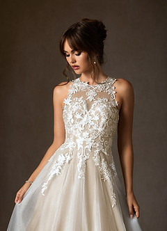 Azazie Melrose Wedding Dresses Diamond White Nude A-Line Sweetheart Neckline Lace Dress image3